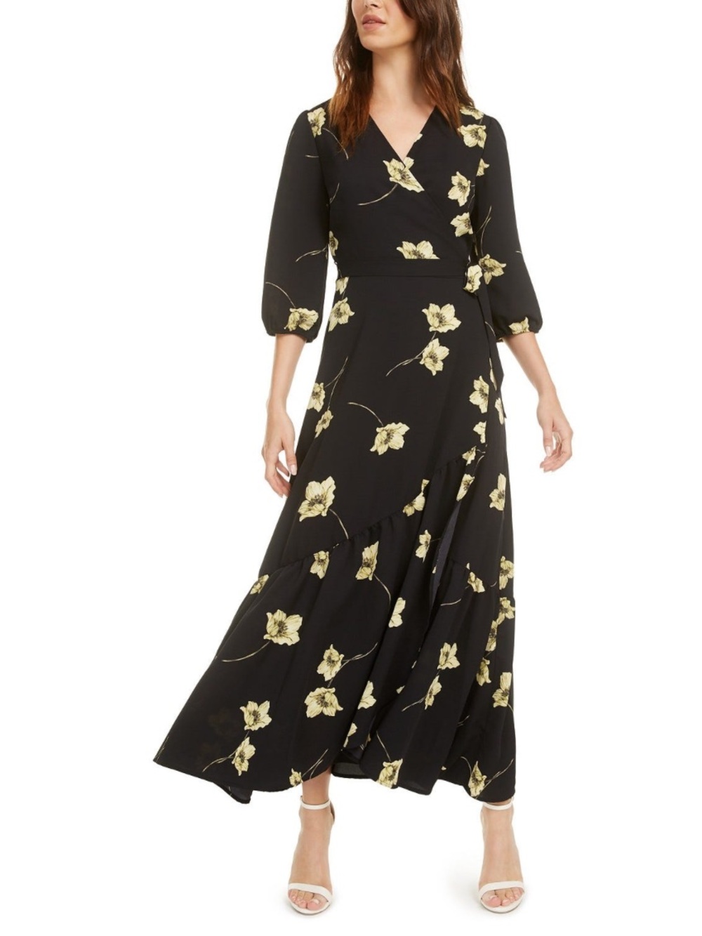 Bar III Black Maxi Dress with Yellow Floral Print